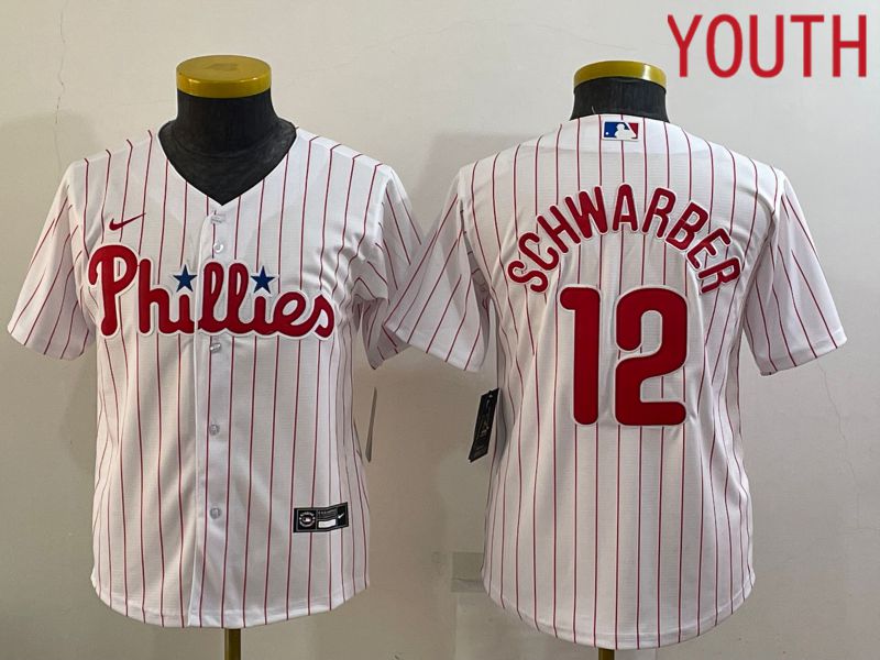 Youth Philadelphia Phillies #12 Schwarber White Stripe Game Nike 2022 MLB Jersey->youth mlb jersey->Youth Jersey